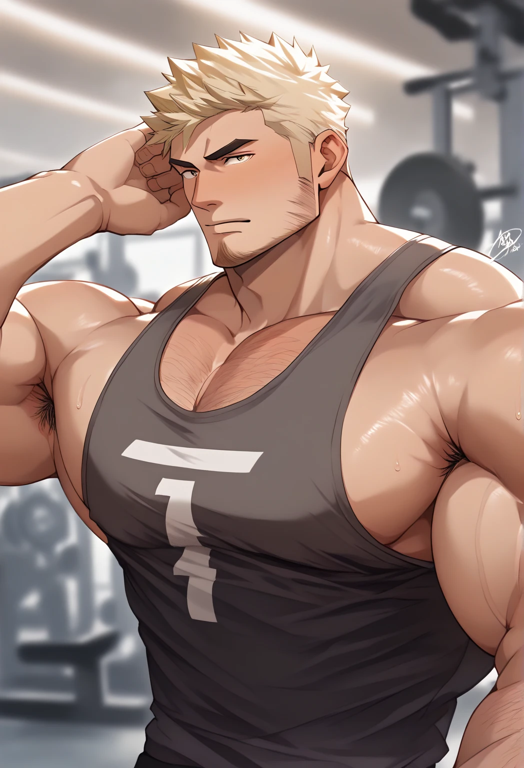 Best quality,masterpaintings,Ultra-high resolution fills the picture,A gym with a black and yellow color scheme,Night indoor black and yellow background color scheme,Neon lights,Sports trends,A male,A muscle,Toned body,idol,Black sportswear,Liquid color matching clothing,Complicated background,Weight instruments in the background,High-tech screen in the background,Sports equipment,Lateral face,A smug smile,Dress less,There are fitness elements in the rear,Nike brand,Tech gym,Perfect face,8K quality,Cyberpunk,sense of science and technology,Character backlighting,rim-light,Movement changes,short hair style,Loose hairstyle,Silver hair,The number of fingers is refined,Wear an electronic digital watch,Sports headphones,The most handsome boy in mankind,Dye hair,Delicate close-up of the face,Realistic image quality,Super light and shadow,Very good figure,English slogan neon,Runway lights,The brand name is(SONEAR FIT),Handsome boy,20 yrs old,Handsome