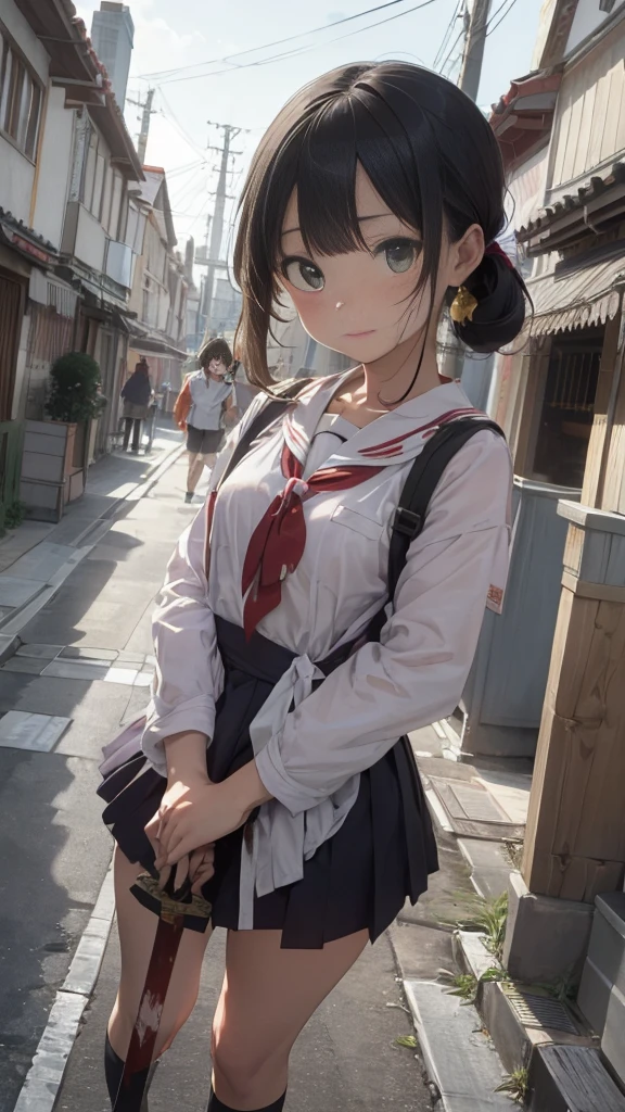 It depicts a young girl returning home with gratitude and determination in her heart.。 --auto