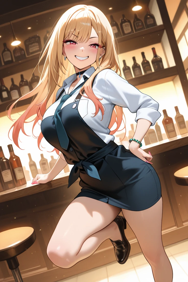 score_9, score_8_up, score_7_up, source_anime, KitagawaMarin, 1girl, ((obesse)), ((morbid obesity)), ((belly stuffed)), ((provocative)), ((very drunk)), ((staggers)), ((agitated)), ((provocative)), upper teeth only, multicolored hair, long hair, magenta eyes, ear piercing, earrings, pink nails, makeup, MarinSchool, bead bracelet, black choker, neck bell, ring, collared shirt, ((white shirt unbuttoned at the bottom)), short sleeves, blue necktie, plaid skirt, ((blue skirt)), ((shows her vagina)), tied shirt, looking at viewer, ((has a stomach ache)), ((shows her naked breasts)), a person looks at her