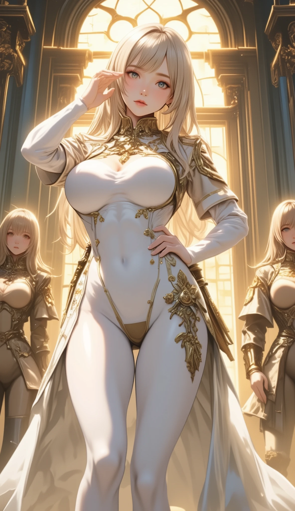 whaite hair,Tall,Full body like,Long legs,long whitr hair,golden ornaments,belly-bar,huge tit,Medusa,Real Human
