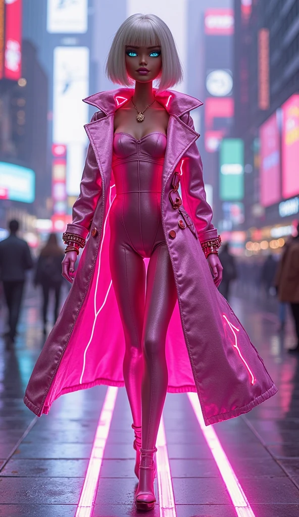Neon Vixen
* Appearance: All-pink attire, sleek and sophisticated appearance.
* Character: Confident, ambitious, and a skilled businesswoman.
* Abilities: Enhanced strength and agility. Can emit neon energy blasts.