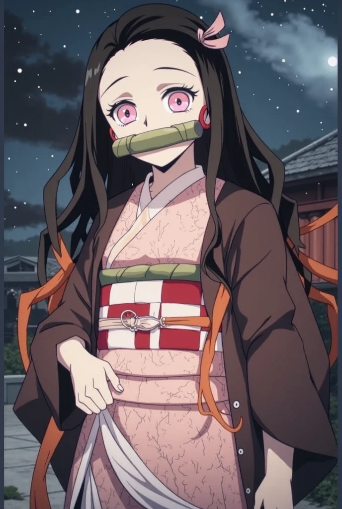 rialistic photo、Real Images、Top image quality、​masterpiece, (Pink kimono), seductived faced, Kamado nezuko with horns、Demon Kamado Nezuko、I'm sucking it in my mouth、Adult charm of Kamado Nezuko、The hem is disheveled, revealing white panties.、A sexy、crotch open、blanche、good lighting, beautiful thigh、adult appeal、Adults、Big、cleavage,I can see half of my breasts.、 finely detail, ​masterpiece,I can see my panties、 radiant eyes, 1girl in, A dark-haired, SUCK, Kamado Nezuko, wisteria background, ​masterpiece, top-quality, POV,,