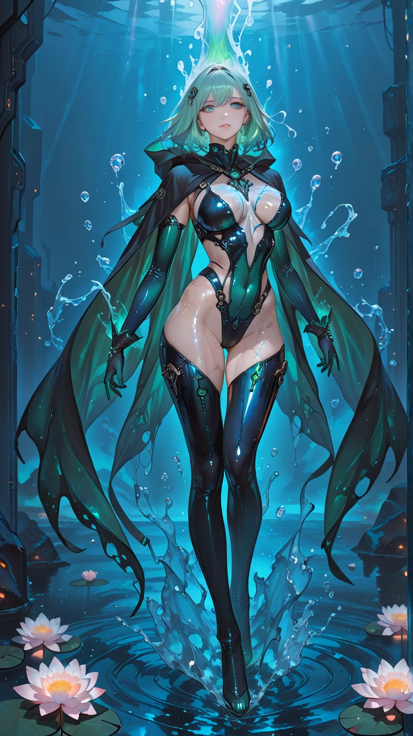 Naked, nsfw Open clothes, big breasts visible, thighs visible,Tentacles surround the body