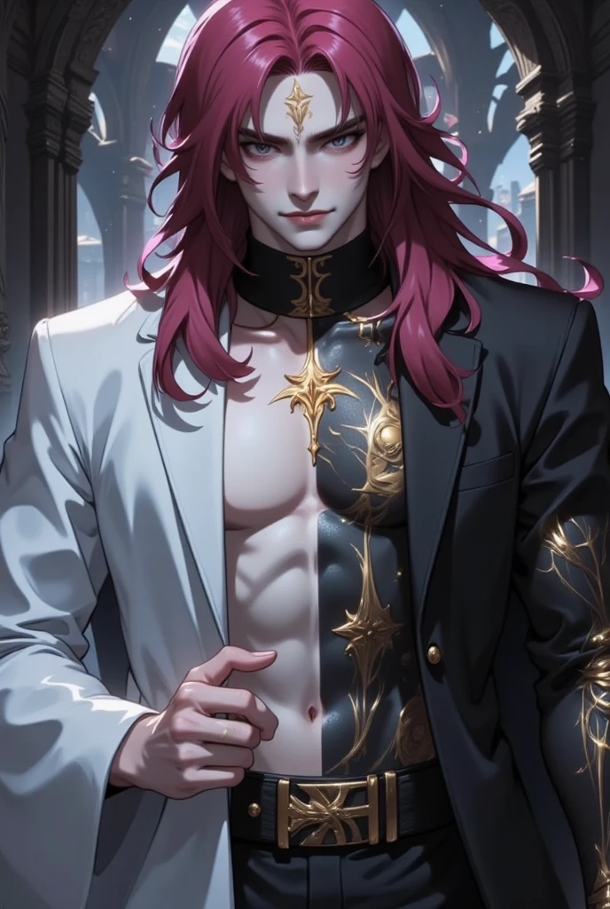 (8k,shipmentsrrealista shipments Maximum quality;1.4) (1 young boy) Super handsome king of the underworld (lifelike face) (long hair, pink floral hair) slenderbody Muscular and hairy and macho Pink floral aristocratic outfit with big golden eyes pink floral decoration Fangs peeking out of the mouth Pointed claws a seductive gaze Beautiful expression A hyper-realistic (King of the Underworld) appealing (real looking skin) super high resolution high détail Luxury pink floral pants aura of floral roses emanating from the body effect pink floral sheer cloak