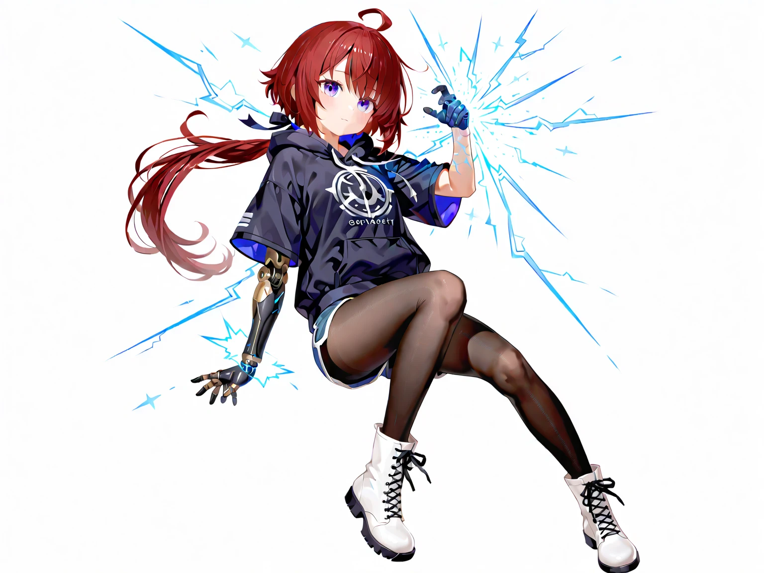 countess Daraku, long hair, glasses, gloves, pants, smile, legs cross, boots, sitting