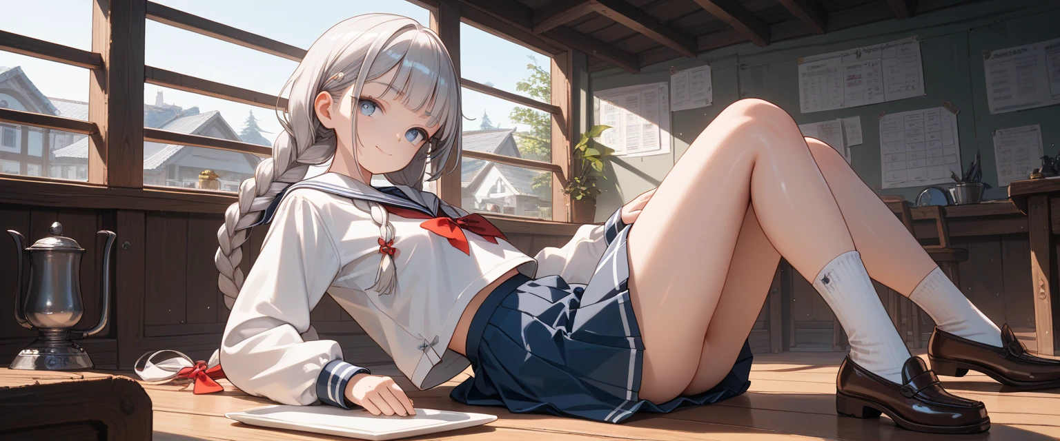 very cute and beautiful girl,(Very detailed美しい顔), (smile),blush,Black Hair,Seraphim,(White Hair、long hair),(White Shirt、Pleated navy blue pread your legs、Squat)、Sitting、(From below)、(Lace panties), Country road, (Highest quality,masterpiece:1.0),Absurd,High resolution,Super detailed,Very detailed,32K,8k resolution, Intricate details,Movie Scenes,Detailed Background,alone,Dynamic Angle,