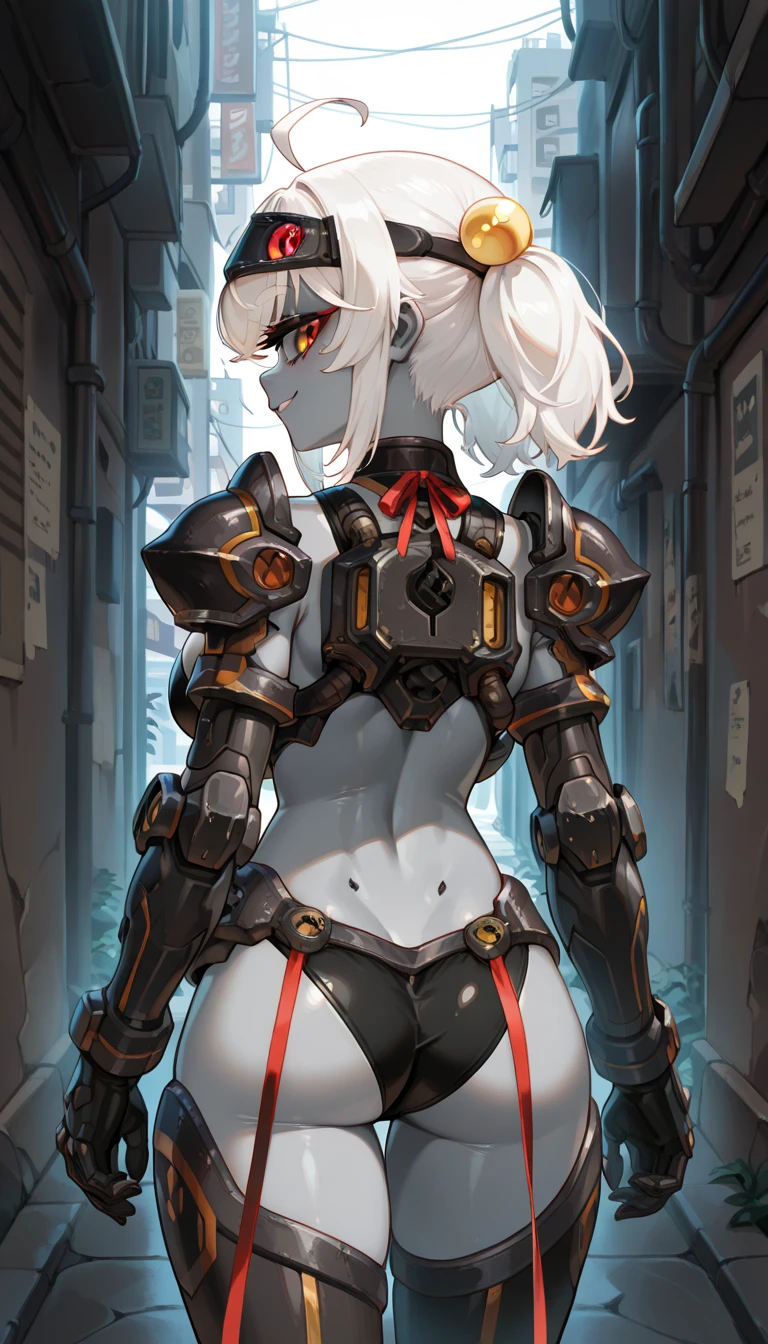 ((1 cyborg loli)),((huge breasts,biomechanical breasts,biomechanical penis)),((biomechanical pussy,pussy fluid,((nipple fuck)),((urethral insertion)),standing with raised to the tall one, ((short white hair, red eyes, evil smile)), a haunted factory, at night,