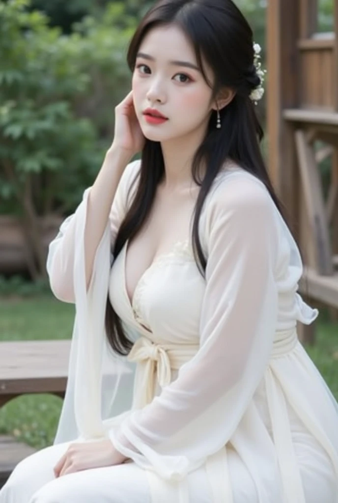There is cleavage,Bigchest,Delicate sheer tulle clothes