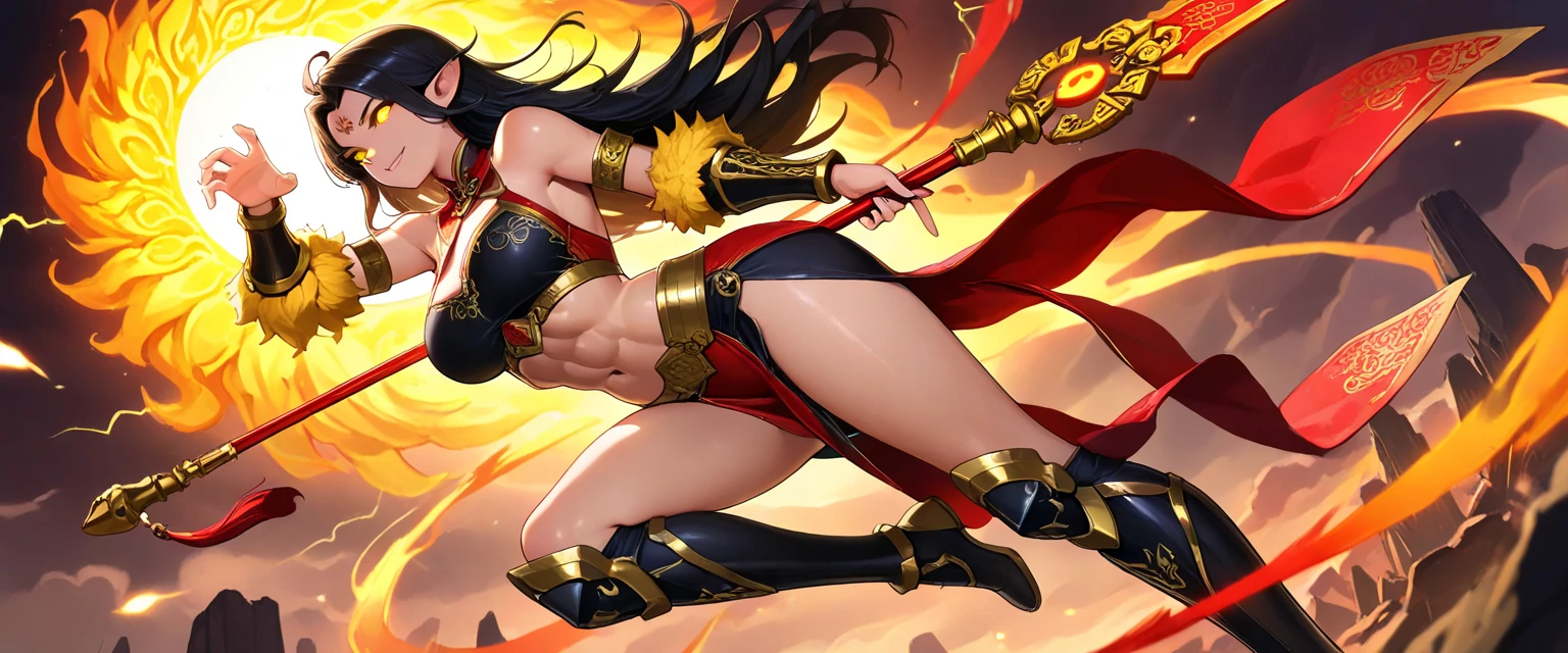 Add golden spikes near face, (create fiery,hellish background)
