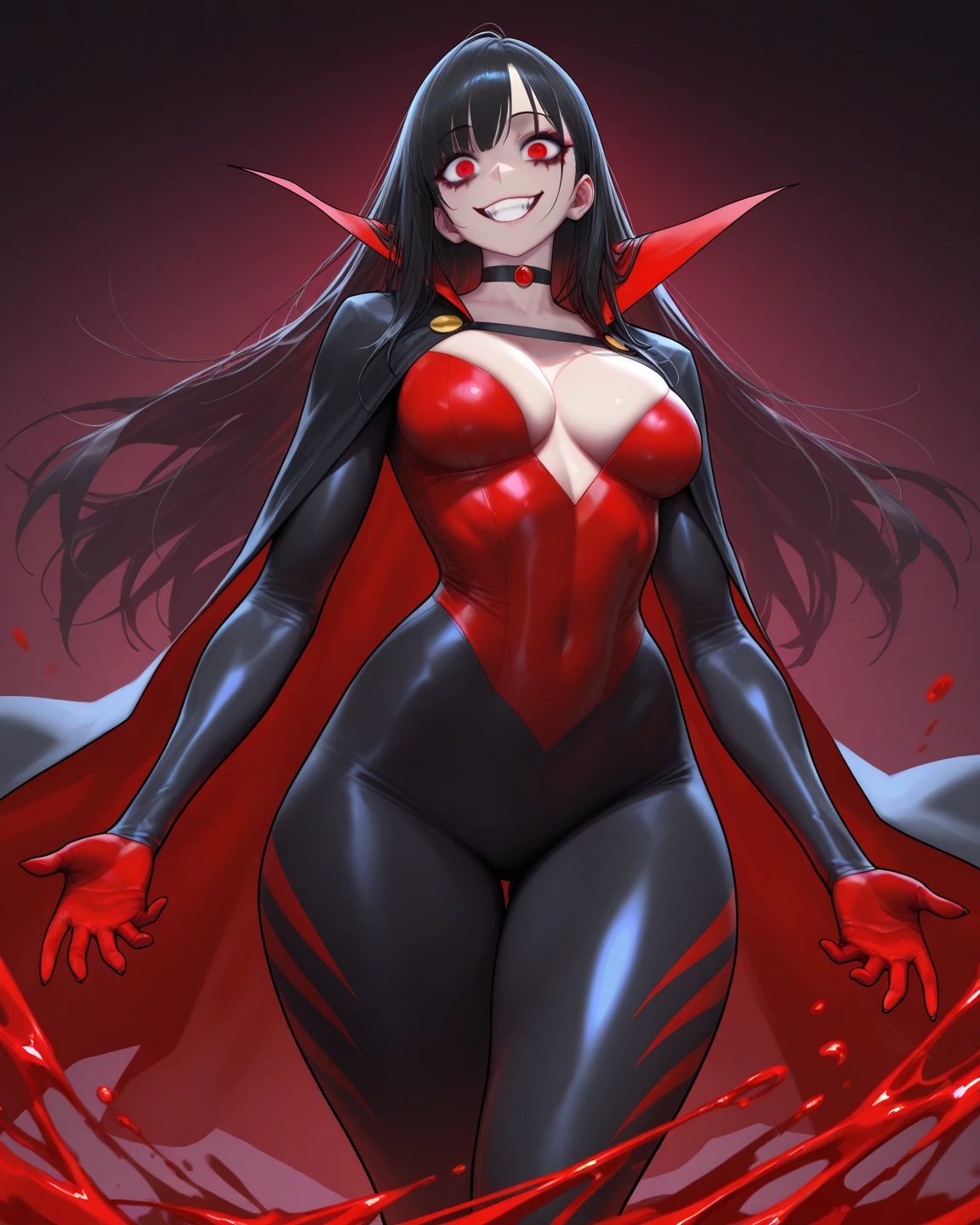 Japanese girl、Close-up of a girl in a red and black leotard、Black shiny latex suit, Saiyan Girl, wonderful, Nano Girl, Female body type, Inspired by Hiromu Arakawa, Anime Manga Robot!! Anime Girls, Fubuki, Full Body Suit, by Hiromu Arakawa、wonderful, silk, Beautiful and attractive anime teen, Anime Girls of the future, tears,Drooling,Pee,Sweat,Tongue out,incontinence,Peeing,Mouth open and tongue out,Estrus,Eyes wide open,Estrus,Blushing,Nipples are erect,Face is hot,Lust、Mouth wide open and tongue sticking out、I'm incontinence and my ?????? is wet、Crying face、Drooling