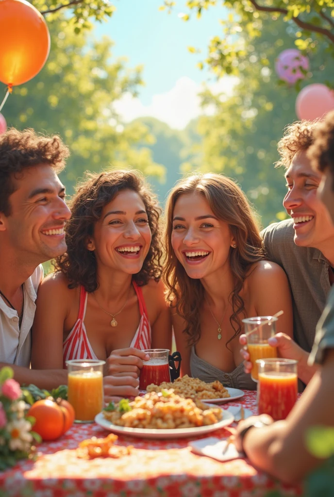 class friends and girlfriends Young realistic, At the acai shop ,chestnut hair,eating acai , ultra HD, high qualiy, best qualityer, high resolution, 8k, 16K