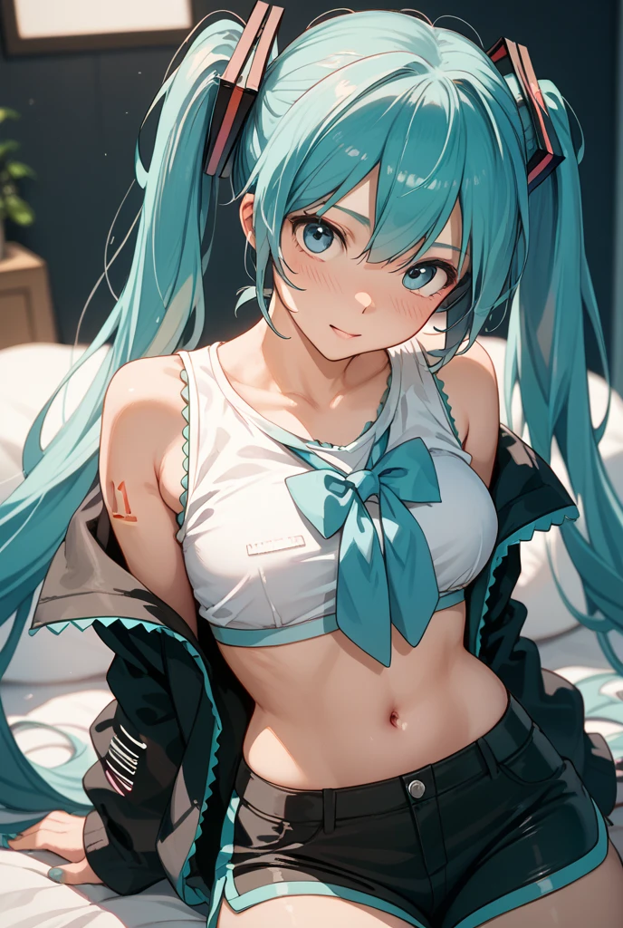(masterpiece:1.4、Highest quality、shape:1.4,Realistic、)、(One Girl),(Clear Face:1.3),(Miku hatume),Cute face,blue eyes、()、
,(stand:1.4),(A radiant smile),
,(thin),(),
(Fluorescent light green long hair:1.6,,),(Twin tails), (Small breasts:1.3)、
、thin、Hatsune_Miku_Blue Archive、Sexy pose、Sailor suit、、uniform、bed、Bedroom、Are sleeping、Thighs