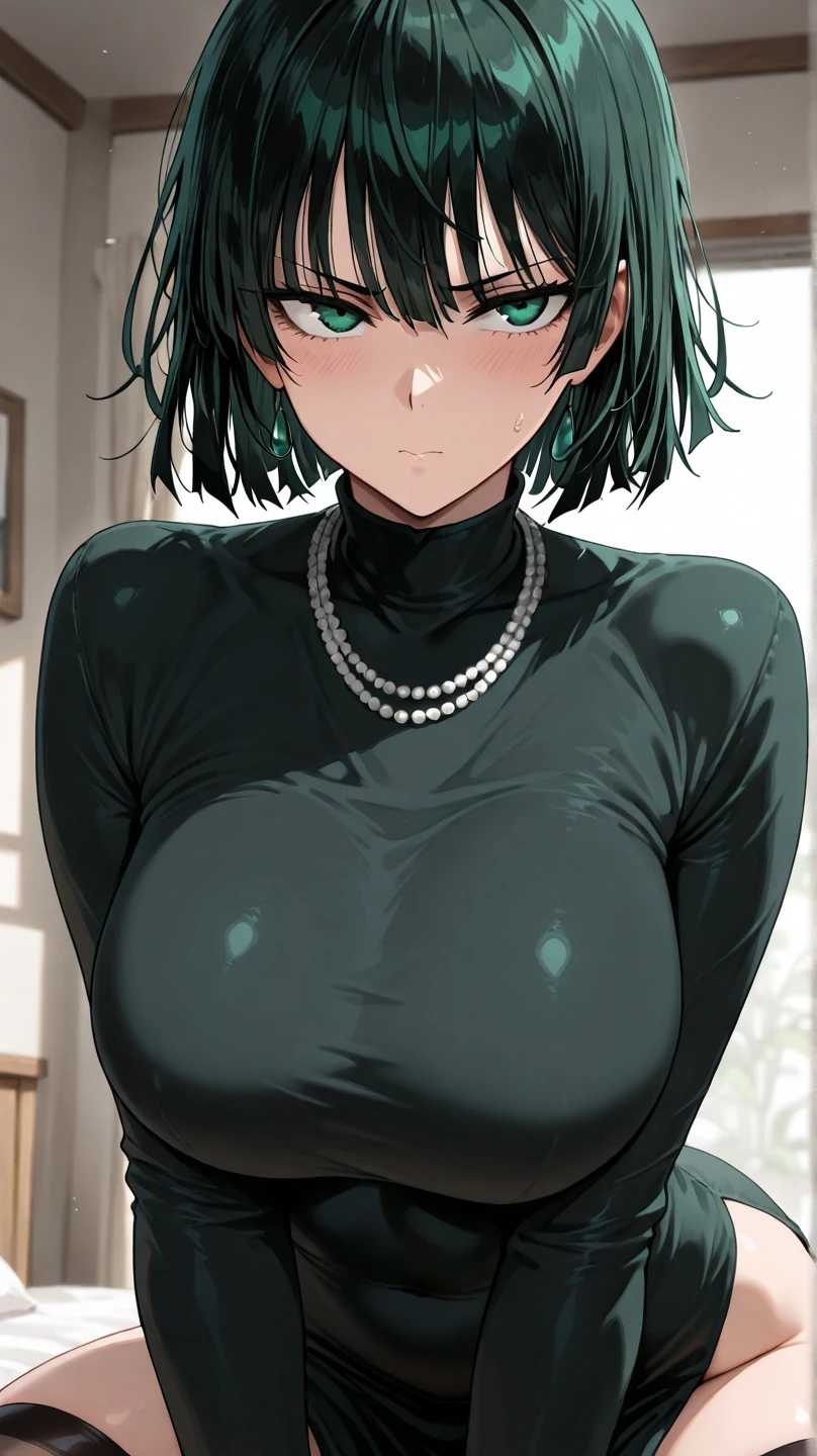 fubuki, fubuki, Dark green hair, Green Eyes, short hair, (Large Breasts:1.2),slender, good, panties, black good, black panties, Portrait Shot, Upper Body Shot, Face Focus, Close-up shot, only Upper Body Shot, break indoors, office, break looking at viewer, break (masterpiece:1.2), Highest quality, High resolution, unity 8k wallpaper, (figure:0.8), (Beautiful attention to detail:1.6), Bright room,Highly detailed face, Perfect lighting, Highly detailed CG, (Perfect hands, Perfect Anatomy), A proud smile