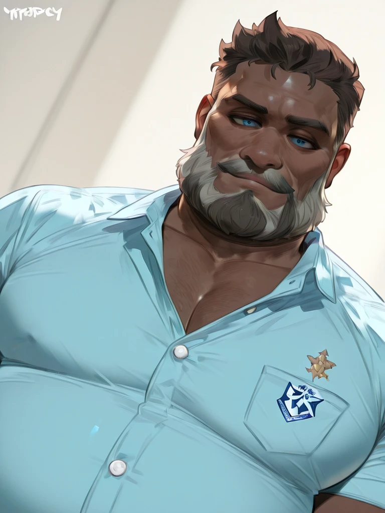 Solo, 1boy, perfect anatomy, lying in bed, Lying on the bed, lying:1.2, perfect proportion, (old man, old, wrinkles skinned, wrinkles face, Grandpa, jockstrap, bedroom , police man,police shirt (open shirt)), perfect center, sharp eyes, big eyes, peaceful, eyes, (smile, happiness), calm, perfect fingers, big hand, fingers. Huge Muscular Old man with short hair, view from side, pectoral, thick arms, huge pectoral, wide pectoral, white hair, white beards, simple background, masterpiece, semirealistic:1.2, high detailed, 8k, high resolution, perfect center, full view. ((really big muscle, massive muscular, sixpack, thick arms, wide pectoral, super huge muscle, hyper muscular, over sized muscle, huge arms, big arms, huge pectoral))