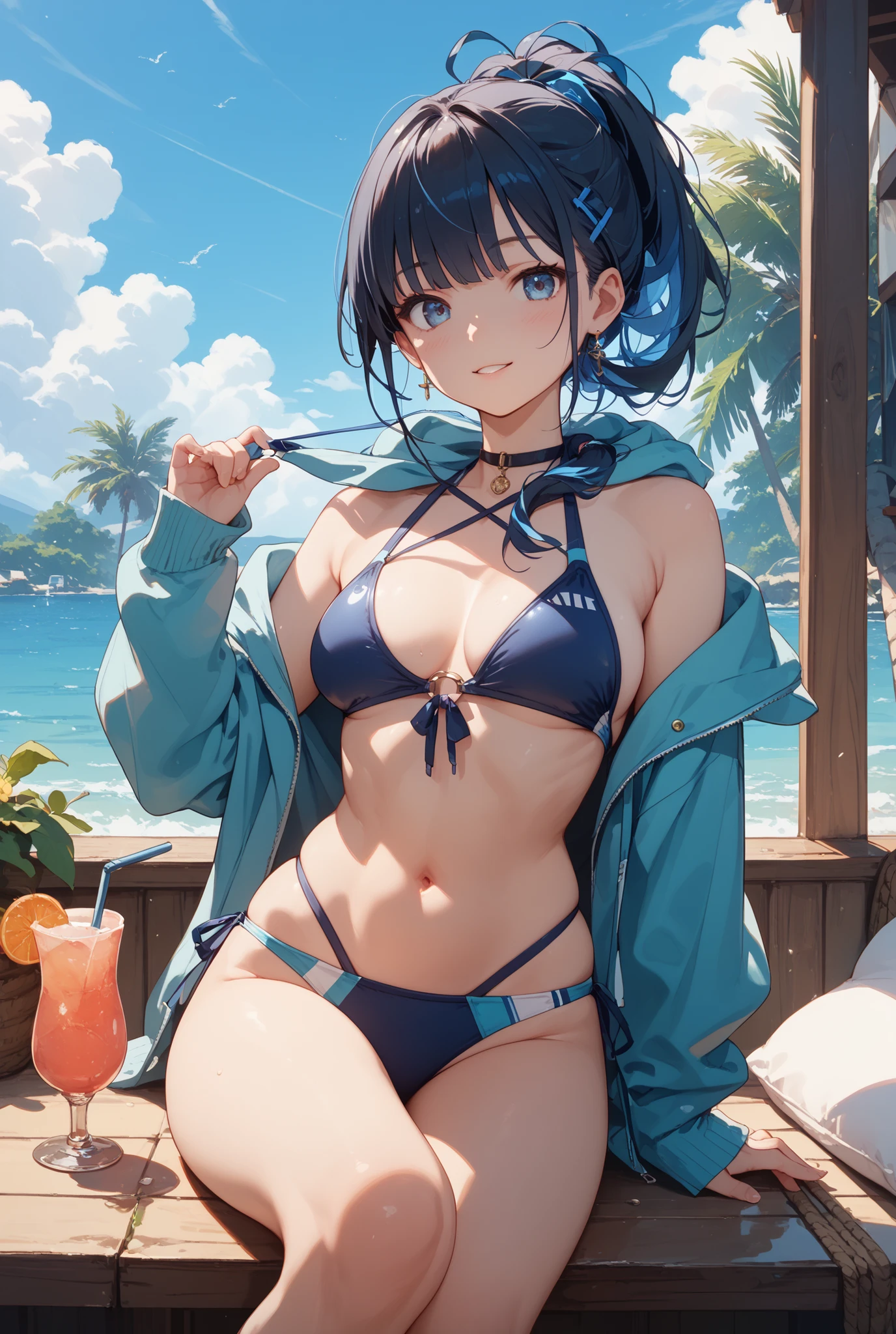 4K,8k,High resolution,
One beautiful young woman,Light blue hair、ponytail、
(Soft Saturation:1.3), (Fair skin:1.2),
(ultra-Detailed Background, Detailed Background), Bokeh,
break'Smiling portrait.,
When viewed from the front, The composition is symmetrical,
Looking straight at you with serious eyes,
break Swimwear, White Bikini, Center of chest,
Outdoor, Sea surface, null, sunlight,Summer beach, Sandy Beach,
Strong light, Front lighting,
(Teen:1.3), (Cowboy Shot:1.2),
Front brake angle,
View your audience,
Dynamic pose,
sitting on the beach
Seaweed、Seaweed、Seaweed、Seaweed、Seaweed、Seaweed、Seaweed、