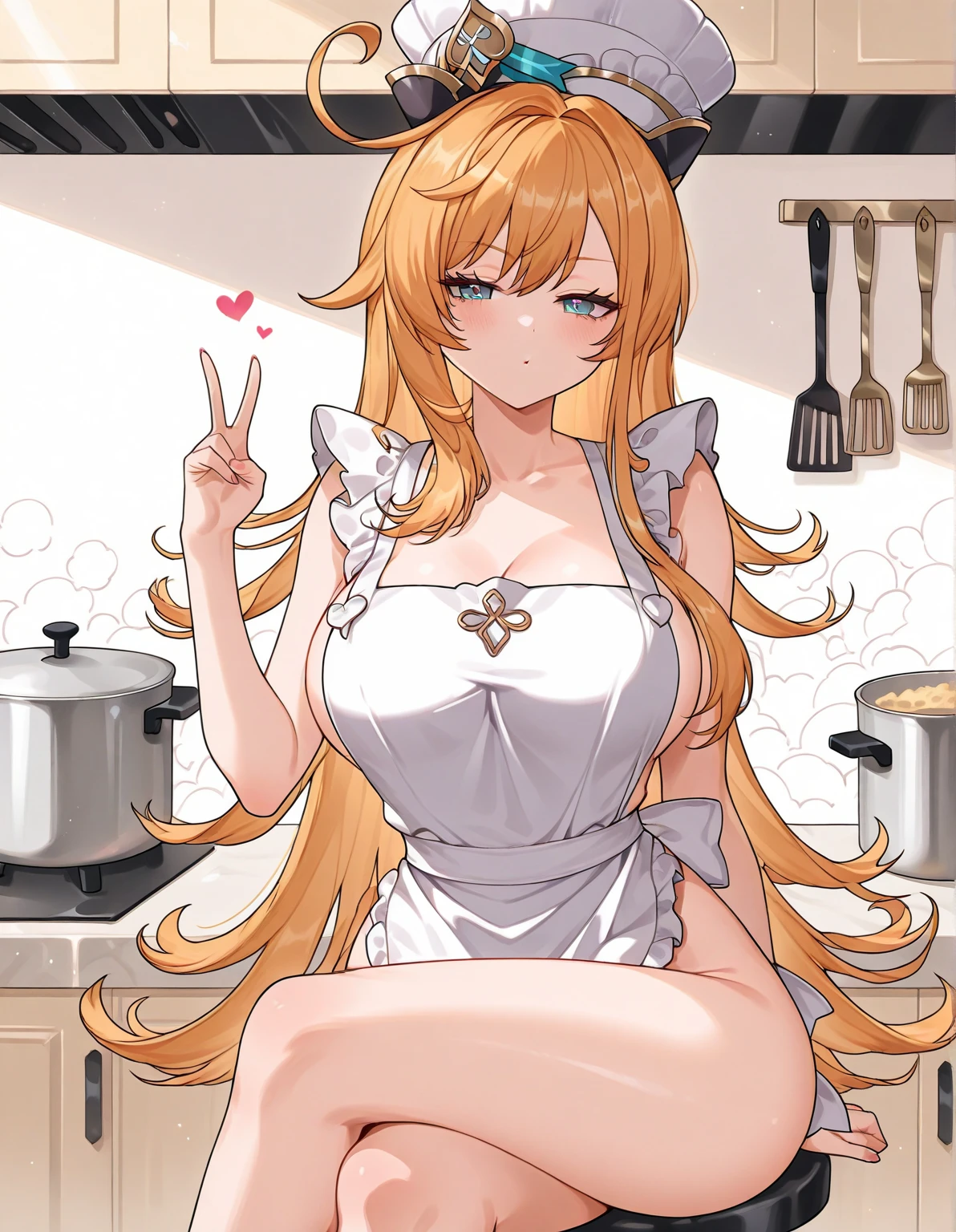ultra detailed, sharp focus, best quality, masterpiece, colorful, <lora:NSLaraMaplestory:0.8> NSLaraMaplestory, blonde hair, annoyed face, naked, nude, apron, kitchen background, best quality, masterpiece, intricate details