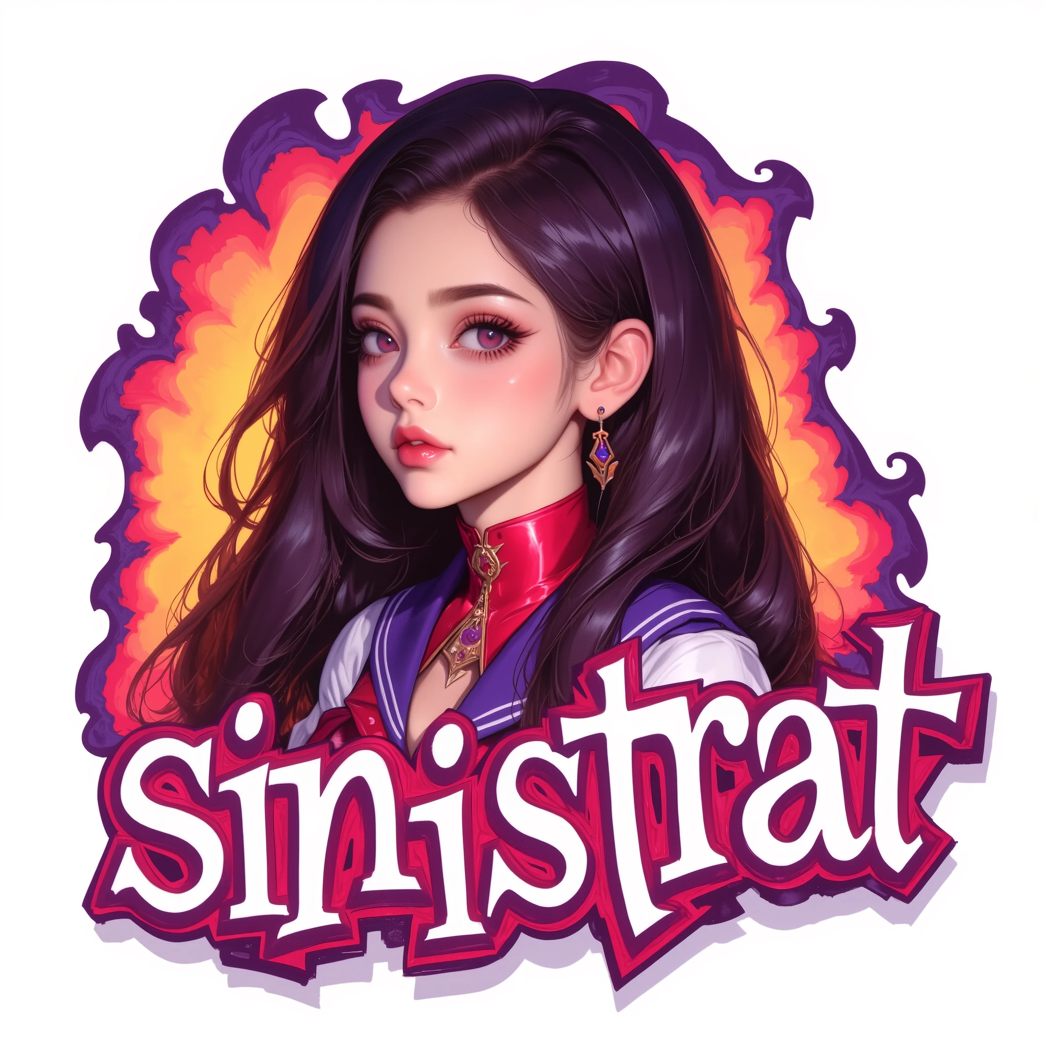cute logo of the sailor mars with text "Sinistrat", colourful, text as "Sinistrat", style_brush