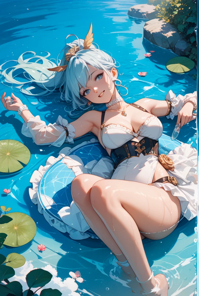 anime girl in a blue dress sitting on a wooden bench, guweiz, guweiz on artstation pixiv, guweiz on pixiv artstation, artwork in the style of guweiz, beautiful alluring anime woman, guweiz masterpiece, seductive anime girl, karol bak uhd, 8k high quality detailed art