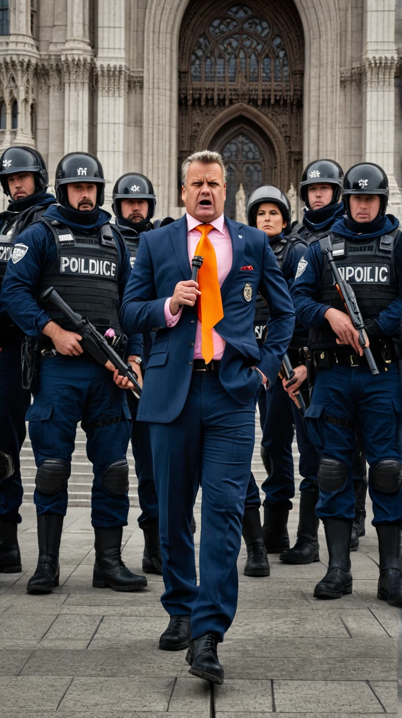 Macron1024, man, full body, street riots, fires, riot police, photography, trending on artstation, sharp focus, studio photo, intricate details, highly detailed, by greg rutkowski