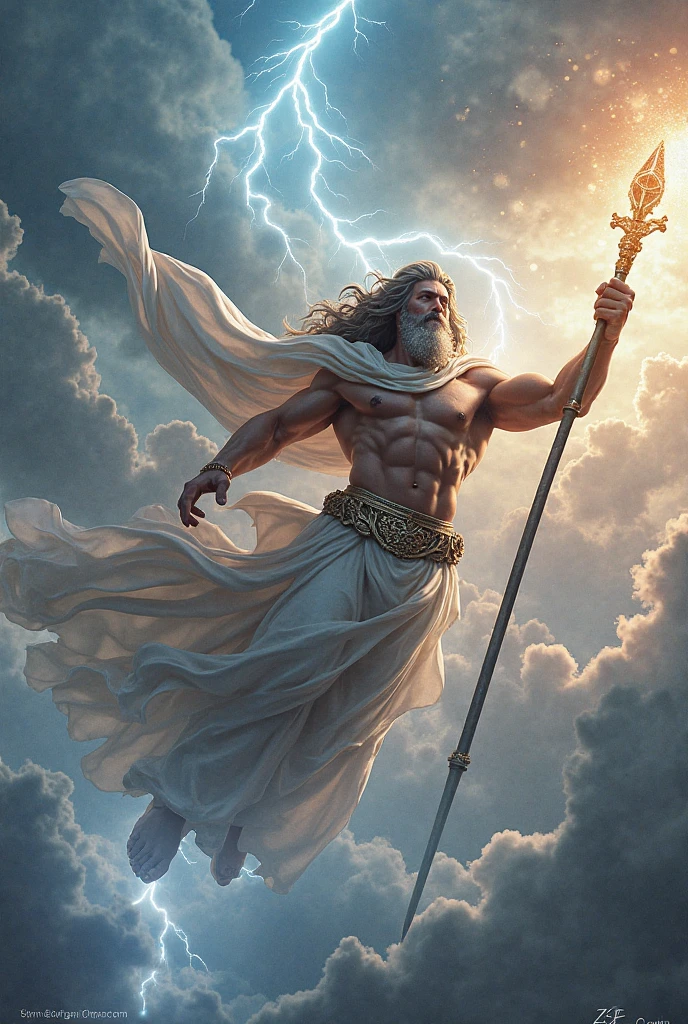 a painting of a man with a beard and a lightning bolt, furious god zeus, the god zeus, epic scene of zeus, the god poseidon, the god hades, greek myth digital painting, storm egyptian god, greek god, epic clouds and godlike lighting, painted portrait of rugged zeus, ancient god, zeus, portrait zeus, ancient blacksmith god