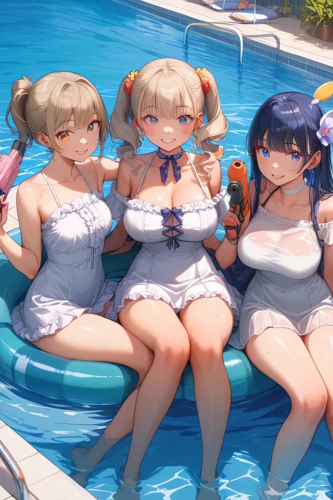 (Browsing Caution:1.3), ((masterpiece)), ((Highest quality)), (Very detailedな), ((cute)), cute, (Lovely), ((sexy)), (device), ((Very detailed)), 4K, (8K), Highest quality, (beautiful), Anime Style, Genuineistic, Genuine, Dynamic Angle, ((2 Girls, cute girl)), ((Extreme Micro String Bikini)), (dark skin:1.8), (((Condom))), ((hyper cute face)), ((beautiful金髪)), (Twin tails, ponytail, short hair), beautiful black eyes, ((beautiful eyes)), Large Breasts, Embarrassing, blush, Poolside at night, (sexyなポーズ:1.5), (lift bra, show off breasts:1.3),
(Random smiles:1.2), (blush:1.2), Drenched in sweat, Cum on thighs