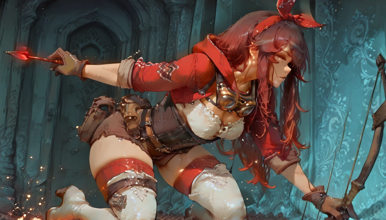 toga himiko，anime，in a cage，slave prisoners，full body，kneel down，keep chest up and head up，squinting and smiling, binding band，handcuffs，weating profusely, limb restraint，large breasts，bound，shark teeth，blue skin,fish gill，shed tears，leakage of urine，canon ，fanon ，round glasses，bleeding，sweating， striped sweater ，shorts ，red eyes ，red hair，extra long hair, messy hair，barefoot， green thong ，blush ，locket ，scoop neck，leg rings,，ankle shackles, chains，tongue nail, ear nail, navel nail，collared ，saliva，burning scars and scars on the body，the thighs and calves are tied together by the same belt，spread legs apartwhite jacket，collar，opening on the clothes，Show muscles and abdominal muscles ，sexy muscles，blue muscles, abdominal muscles，good toes，good fingers，floor tiles，sharp toenails，Iron chains，seduction