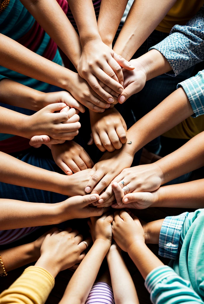Drawing of Children of various races praying holding hands