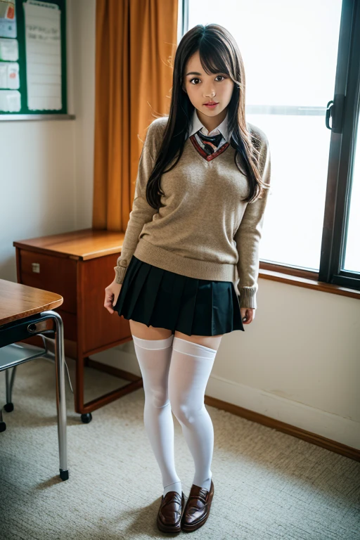 (8k、RAW Photos、Highest quality、masterpiece:1.2)、(Realistic、Realistic)、1 girl、((Check mini skirt、Loafer Uniform、blazer、Small breasts、classroom、I sat on a chair、Front view、Spread your legs、White silk panties))、Lots of eyelashes、Add shine to your eyelids、skeletally correct、Showing off panties、Spread your legs out to the side、Panty shot、sexy、(Panties close up:1.0)、Skirt Lift、Roll up your skirt、I hear her moan(M-shaped feet))、Black gal