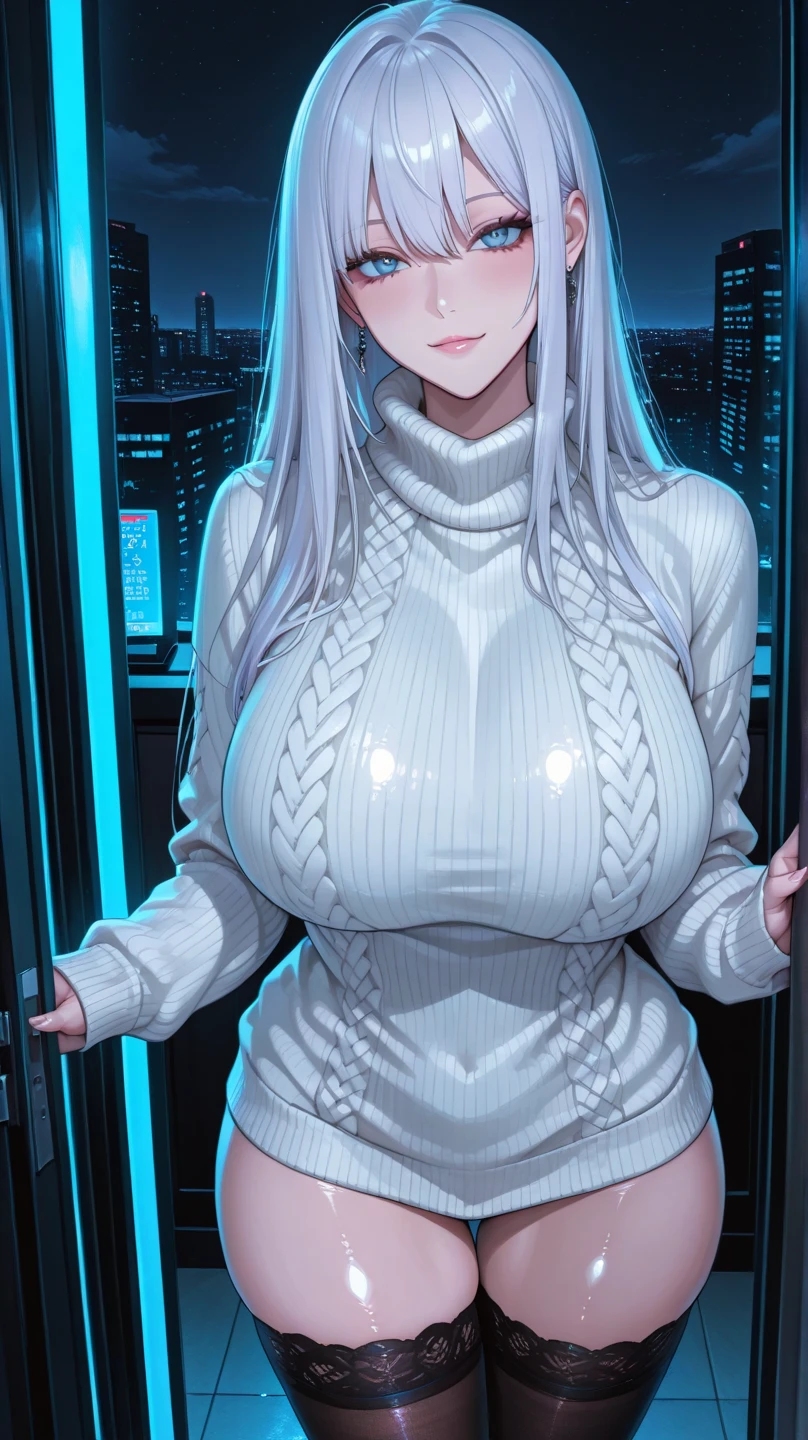 Beautiful white hair woman details define body with subway,gigantic cleavage breasts