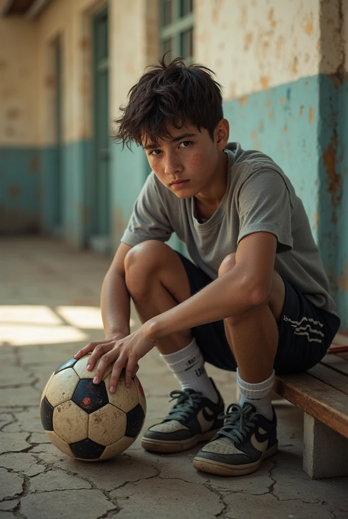 photo of a young skinny male, squatting, sportswear, 1boy, 18yo, young, athletic slim, embarrassed, white skin, cute boy, boyish, american, shorts, white ankle socks and blue sports shoes, shirtless, flat boy chest, small nipples, natural soft smooth textured skin, RAW candid cinema, 16mm, color graded portra 400 film, remarkable color, ultra realistic, textured skin, remarkable detailed pupils, realistic dull skin noise, visible skin detail, skin fuzz, dry skin, detailed skin texture, (blush:0.5), (goosebumps:0.5), subsurface scattering, wet skin, fuzzy skin