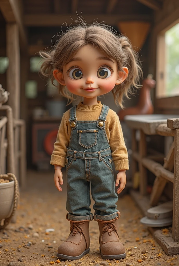 photorealistic image of french rich girl with bleu eyes of 4 years standing next to port and boats behind and looking to camera with smile with full body and hands in jean pants, no animation, no 3D