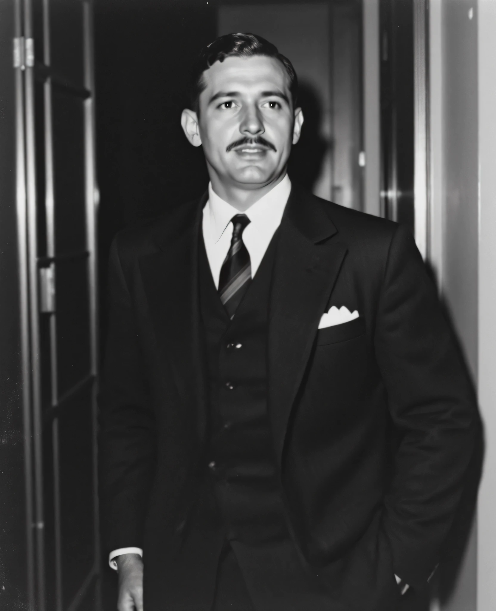 Seems like, he's from the 20s, retro, black and white
