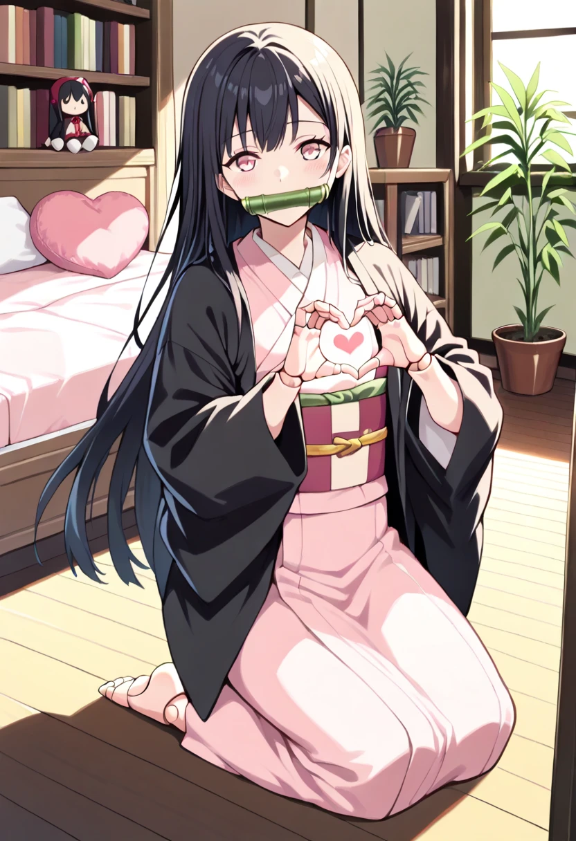 score_9, score_8_up, score_7_up, score_6_up, score_5_up, score_4_up,perfect hands, (1girl,solo),Fushikawa Kokoro, black hair, double bun, blunt bangs, twintails, pink eyes,pink kimono, obi,(flat chest:0.8),(slim legs),curvy,(blush:0.5),(scared:1.1),(disgust:0.5),(crying:1.2),japanese-style room, rating_explicit, uncensored, (looking at the boy),sitting,small areola,(sweat),(trembling:1),(turn pale:0.7),(3boy),(gangbang),cum on face,cum on cloth,cum on hair,cum on body,one eye half closed,(teeth:0.5),(pulling own cloth), (pulled by another)