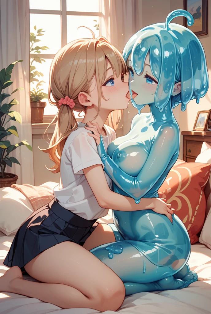 (nsfw:1.2), (((HHH))), a precious special eroticism porn scene, Express all her emphasized feelings through her facial expressions,
full color, ultra masterpiece, ultra high quality, photorealistic:1.3, ultra high resolution, described in ultra fine detail down to the minutiae, sharp, clearly, textured, depth of field, professional composition and lighting, (close-up shot),
sexy, sensual, erotic, eros, horny, sexually aroused, (panting), sticky slimy, (raw), shiny, glaring, rich, sexual ecstasy paradise, a flashy eroticism porn party,
top grade flashy:1.1 virgin killer courtesan, ((She is coming almost right in front of me)), (looking up and (enraptured:1.1 rapt:1.1 (half-open)) bedroom eyes to downward camera view)),
wearing ((fine pale light blue color (shiny super reflective (polished:1.5) metallic polyester) flashy lingerie mini bodycon dress)), (puffy nipples under the lingerie), (breasts spilling over the bra due to being tight), skindentation, Wedgie,
beautiful sexy face, detailed mouth:1.1, detailed too shiny lips:1.1, large firm breasts, oily wet translucent skin, blonde messy loose (updo) hair, gold simple necklace earrings,
((blush)), (((sweat))), a little particle sweat drops, (((steam))), ((sigh)), ((((drooling)))), (((((ecstasy))))), ((((orgasm)))), (((ahegao))), ((((cum on body)))),
ecstatic attentive escort service, energetically, ((blissful:1.5 ecstatic expression:1.1)), oral vagina, Drooling slimy tongue, She took a libido booster and her sexual energy has increased, Give me her special H service that captivates boys, handjob gesture,
