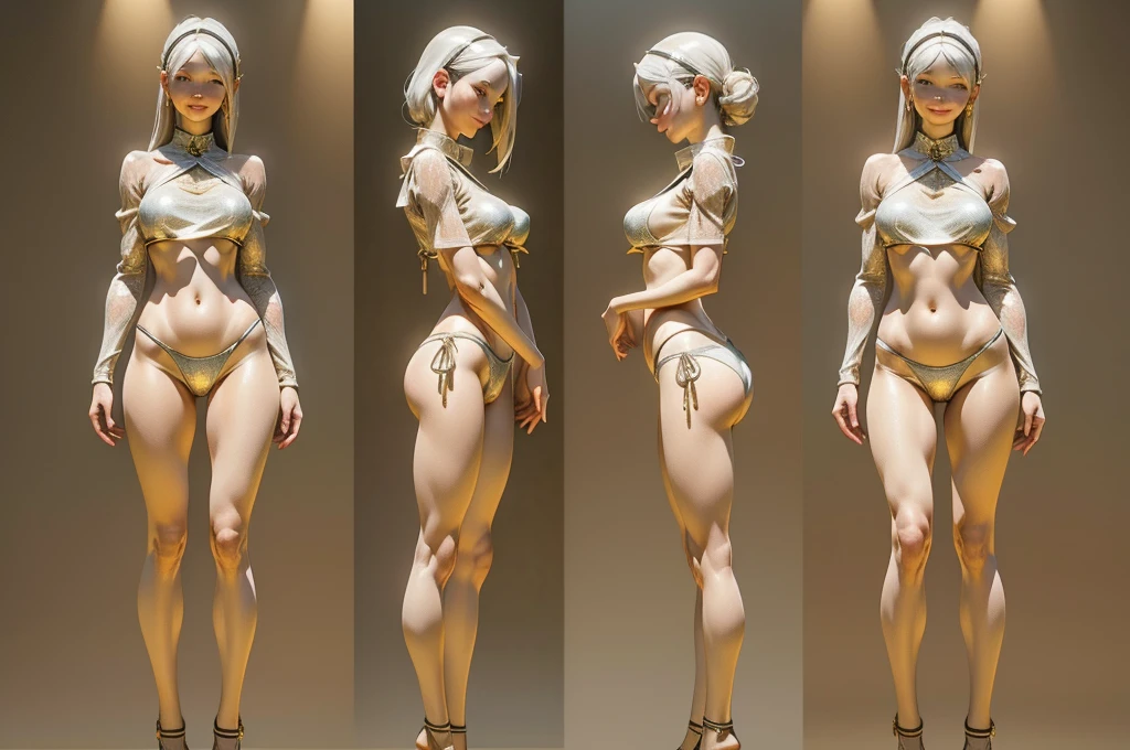 nude,Completely naked,whole body,Character portrait,Cool woman,Sharp,boyish,Married Woman,whole body,Character portrait,Short Hair,Short Hair,Very Short Hair,slender,drgon quest,Brave,Gray background、Characters only,three views、1Peoples, Character Reference Sheet,Front View, Side View,