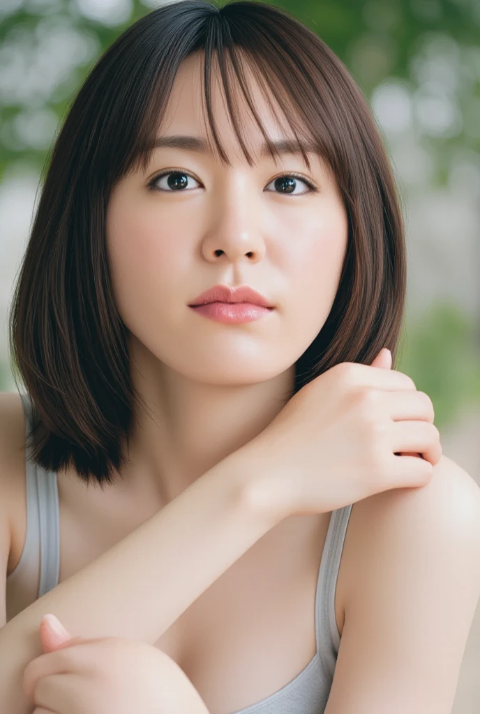 Masterpiece, high quality, photorealsitic, high resolution, 8k wallpaper, Professional photo, Super detailed face, detailed eyes, ((monochrome photo)), 1girl in, Skinny Japanese woman, ((Facing the front)), ((lips are only in Red)), Detailed clavicle, perfect face, {long|short} face, straight hair, (look straight at a camera)