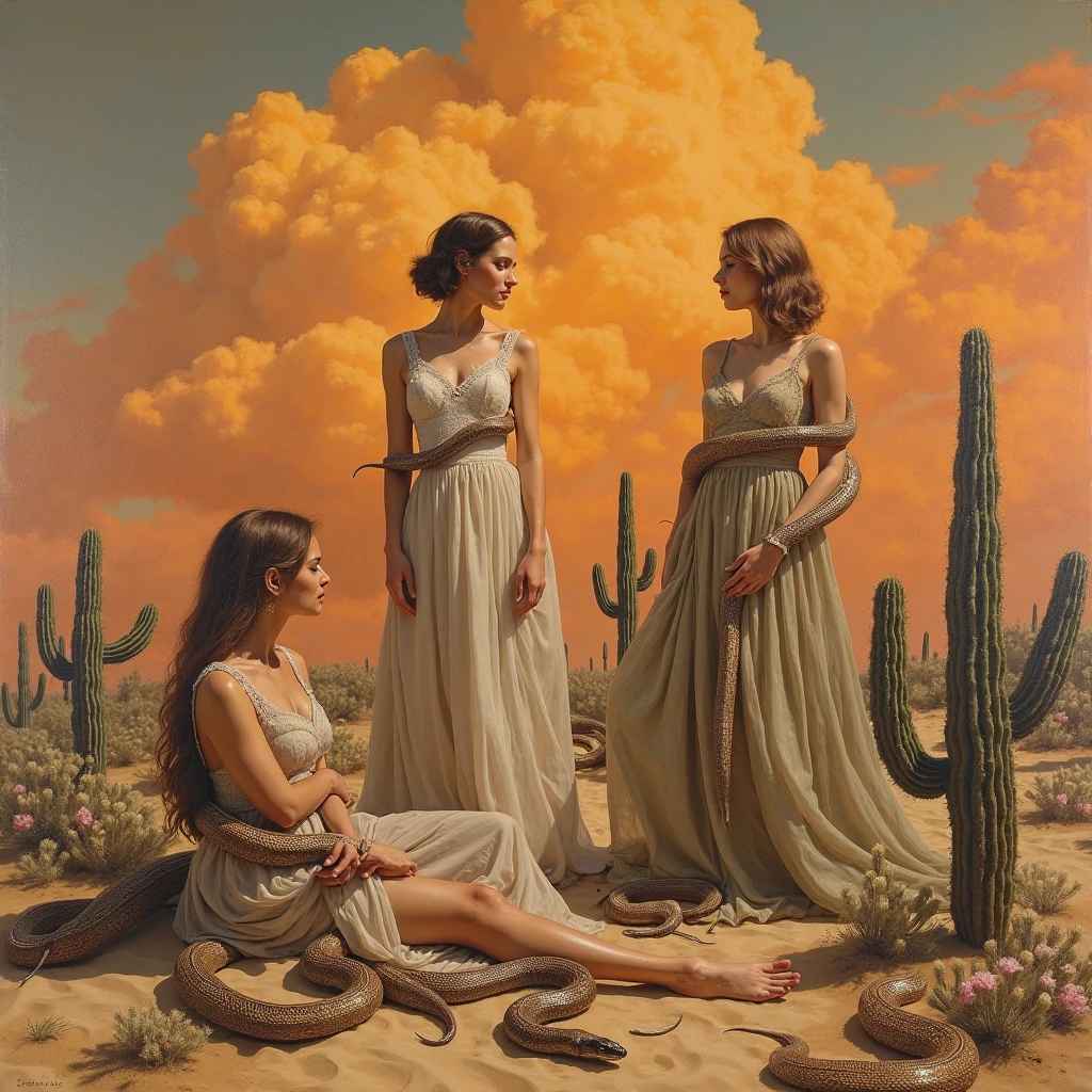 female monster, in torn clothes, or without clothes, barefoot, portrait, inspired by the painting of Hieronymus Bosch, against the background of a surrealist landscape