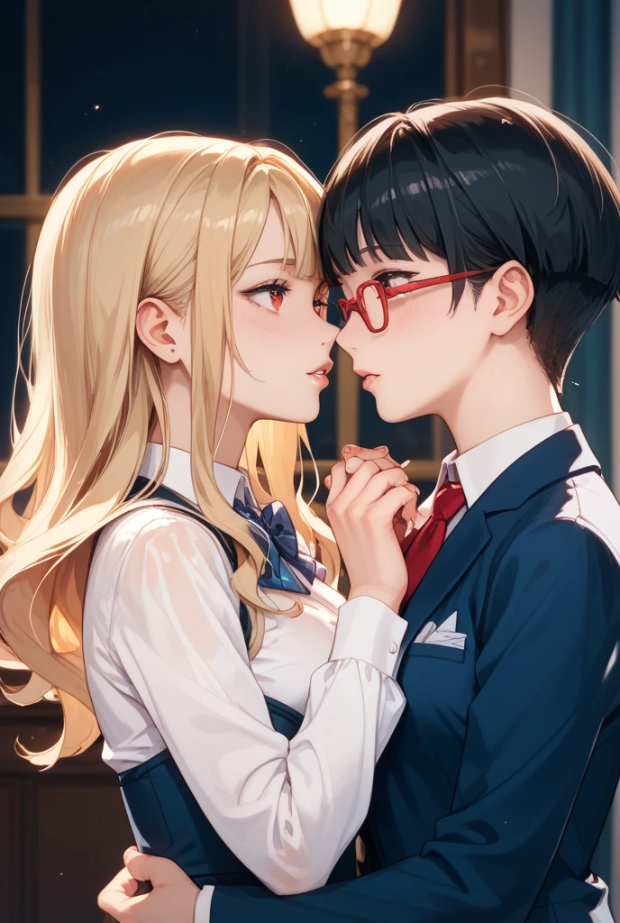 1girl, ((((1boy)))) <lora:AnimeKiss:0.7>, school uniform, kiss,upper body,fashi-girl,chinese background,depth of field,temple, sad