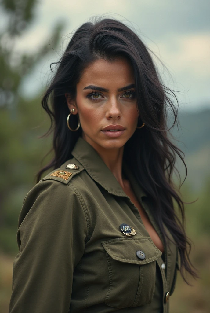 beautiful woman (Zayn3b4zz4m:.99), beautiful hair, elegant,  ((portrait)), (closeup:1.1), ((from the waist up)), (sunlit enviroment:1.2), ((african savana)), (at noon, no clouds:1.5)  hair blowing in wind, wind lift, natural skin texture, ((tan safari shirt:1.2)), 24mm, 4k textures, soft cinematic light, adobe lightroom, photolab, hdr, intricate, elegant, highly detailed, sharp focus, ((((cinematic look)))), soothing tones, insane details, intricate details, hyperdetailed, low contrast, soft cinematic light, exposure blend, hdr, faded,