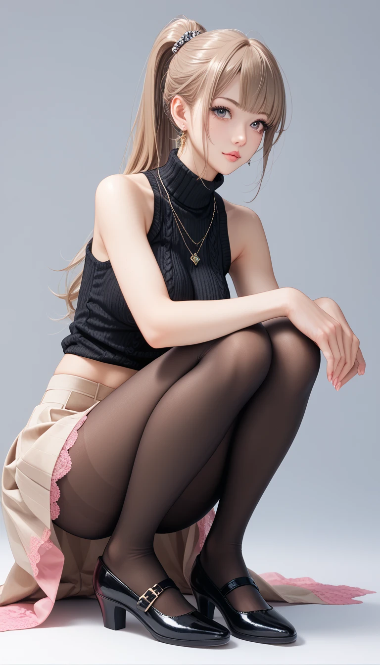 Byelorussia woman,(Sigma 85mm f1.4), NSFW, (Depth of written boundary:0.6), Detailed realistic backgrounds, Diffused natural sunlight, Natural diffuse skin glow,high leg, (Camel Toe),1girl,Red, blue eyes, cateye,long eyelashes,big eye,, ((Wearing pantyhose))、Wearing a sleeveless dress、(Panties in the crotch area are visible)、raw,(8K、top-quality、masterpiece:1.2)、(intricate detailes:1.4)、(Photorealsitic:1.4)、octane renderings、Complex 3D rendering ultra detail, Studio Soft Light, Rim Lights, vibrant detail, super detailing, realistic skin textures, Detail Face, Beautiful detail eyes, Very detailed CG Unity 16k wallpaper, make - up, shinny skin、