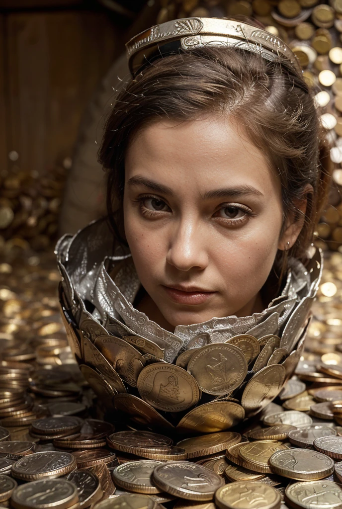 pile of treasures, Coins without distortion in engravings, Circular objects should be neatly shaped.