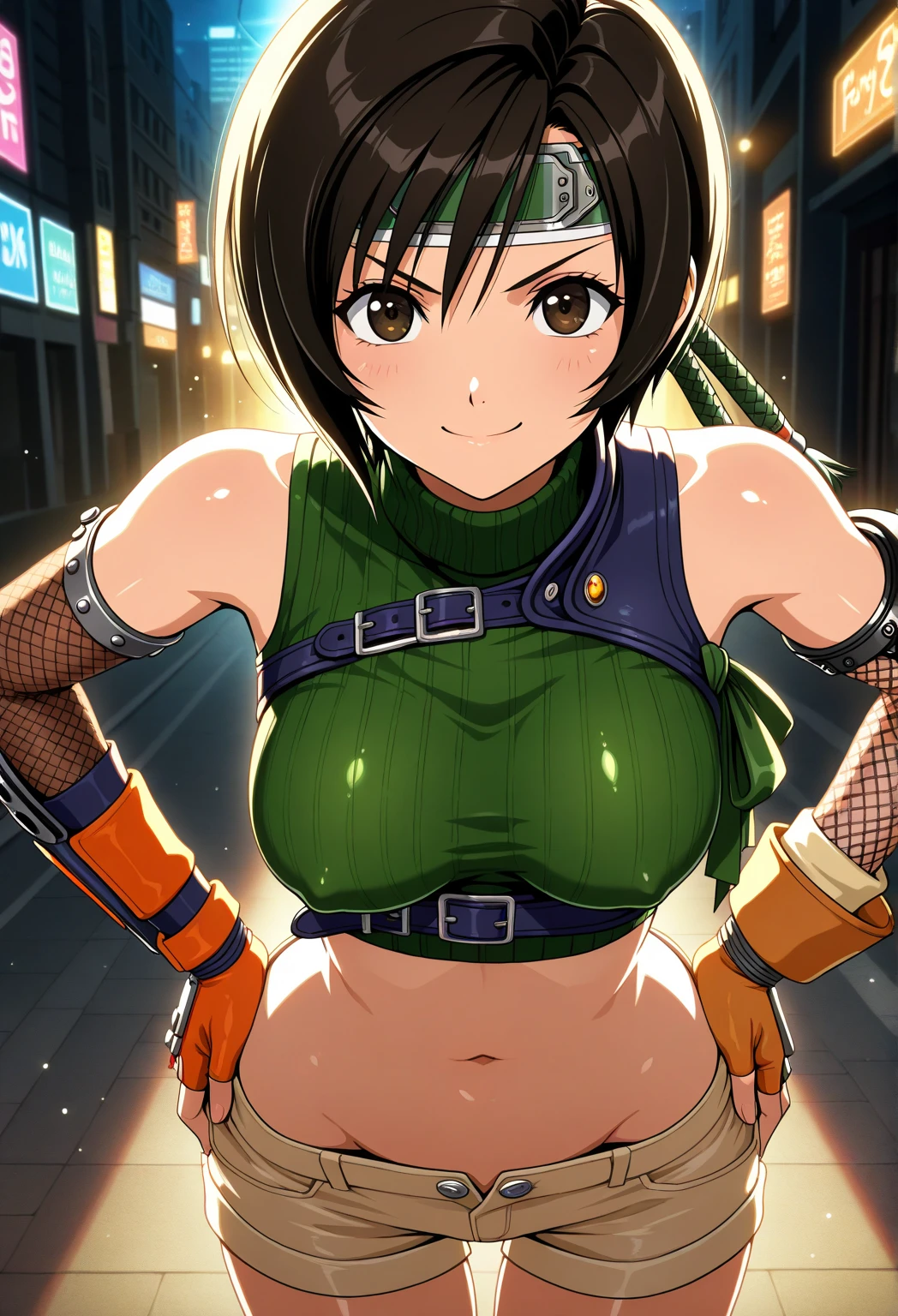 Browsing Caution、(Best image quality、highest quality、Highest Resolution、 Ultra-Realistic Images、Very detailed、masterpiece)、(Single-lens reflex camera), (35mm lens focal length)、(Actual Photos、Written boundary depth)、(A lively female figure、Emma Sheen)、Brown Medium Bob、((Big Breasts))、(Wearing a green top and a green tight skirt、Show off white underwear:1.2)、In a dynamic pose、Low Angle、(((Sticky with sweat)))、Browsing Caution