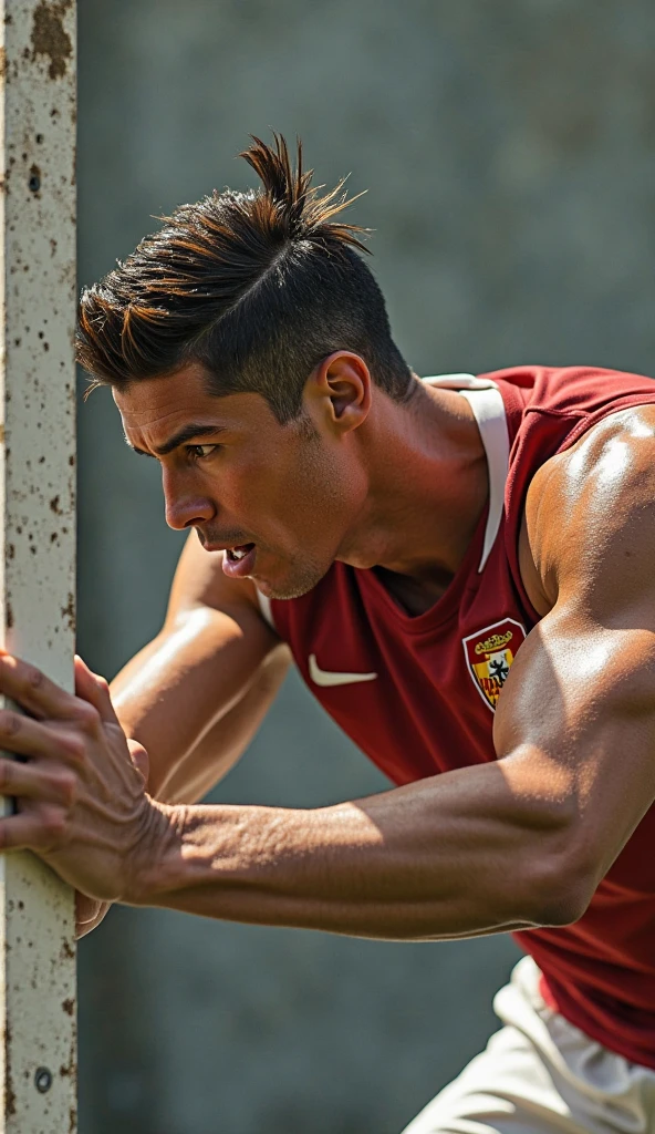 Muscular man.a beast lion head. Playing soccer