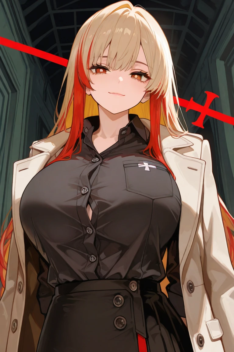 1girl, PowerV2, long hair, blonde hair, (red horns:1.1), (cross-shaped pupils:1.3), symbol-shapedpupils, yellow eyes, sharp teeth, 
BREAK wear tight black latex clothes
BREAK black tight latex pants, view from behind,
BREAK indoors, office, 
BREAK (masterpiece:1.2), best quality, high resolution, unity 8k wallpaper, (illustration:0.8), (beautiful detailed eyes:1.6), extremely detailed face, perfect lighting, extremely detailed CG, (perfect hands, perfect anatomy),