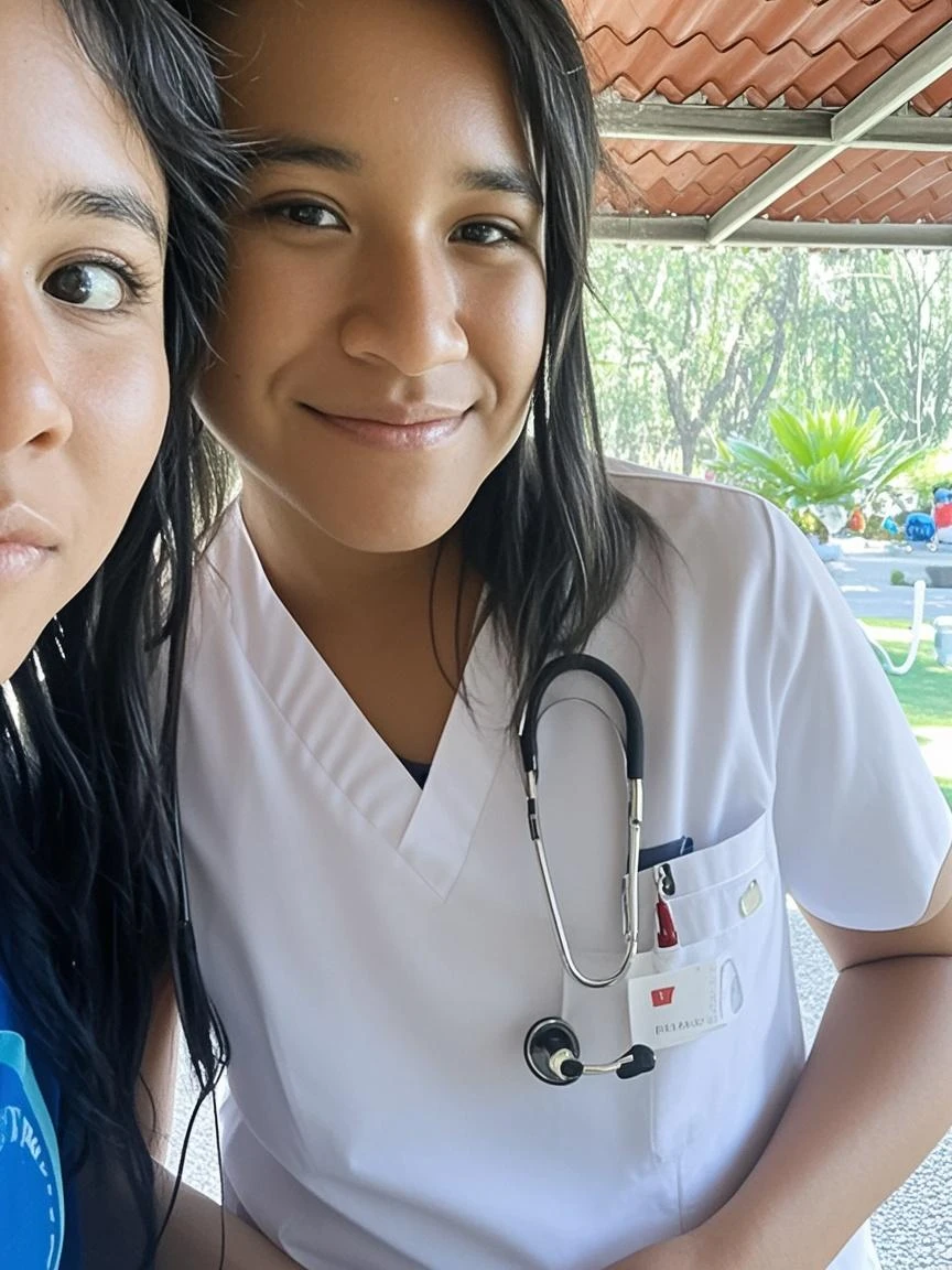 Dos mujeres vestidas con batas blancas y pantalones negros posando para una foto, by Amelia Peláez, lorena avarez, halloween, (doctor), con una bata de laboratorio, con bata de laboratorio y una blusa, nigth, Horror corporal, Noche de Halloween,