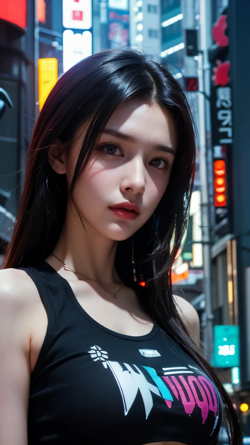 A girl, in the cyberpunk city, High resolution、masterpiece、Textured skin、high quality、Ultra high definition、Very detailed、woman、Cyberpunk Photos, Cyberpunk 2000. role model, in a future cyberpunk city, Woman, at an cyberpunk city, cyberpunk girl, cyberpunk style, cyberpunk girl, Tokyo's Future Cyberpunk Night, in the cyberpunk city, (work of art、4k resolution、Surrealism、very detailled), "Full and juicy lips, charming big eyes, clear jaw, and high cheekbones. perfectly symmetrical face,The facial features are distinct.", wear glasses, korean. Realistic shaded lighting poster by Ilya Kuvshinov Katsuhiro, Magali Villeneuve, Artgerm, Jeremy Lipkin e Michael Garmash, Rob Rey e Kentaro Miura style, trending on art station.