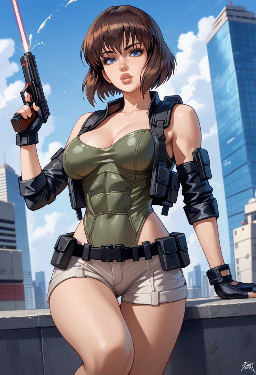 Personagem mulher estilo atompunk Fallout 4 cabelos pretos  atriz Ella Purnell com marcas de guerras Imagem de desenho animado de uma mulher .Ilustracaoo estilo desenho animado, estilo de arte dos desenhos animados, estilo de arte dos desenhos animados, digital illustration style, estilo atompunk design de personagens altamente detalhado, arte digital detalhada coragem,actress Ella Purnell with black hair slim body Forest fan art, Design de cabelos pretos personagens de retrato, beautiful digital illustration, retrato de alta qualidade, Arte em quadrinhos, s . Eyelined eyes, medium bust and wonderful sexy clothes. image expression of sexual desire from waist to head illustration atompunk style Fallout 4 The perspective is from below, enfatizando a majestade e o poder da Gigante."actress Ella Purnell black hairstyle Cartoon style digital illustration GTA style