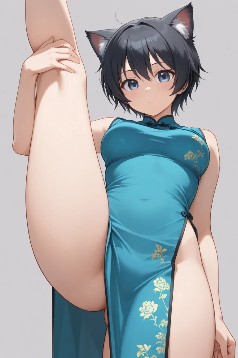 16k works,Highest quality,18-year-old,No background.White background only,whole body,sexy, One person, Beautiful Face,, Symmetrical eyes, Perfect body, Good balance、 Perfect body、 cheongsam dress、No sleeve、Short length and deep slits、thigh_gap, black、squat, Spread your legs、