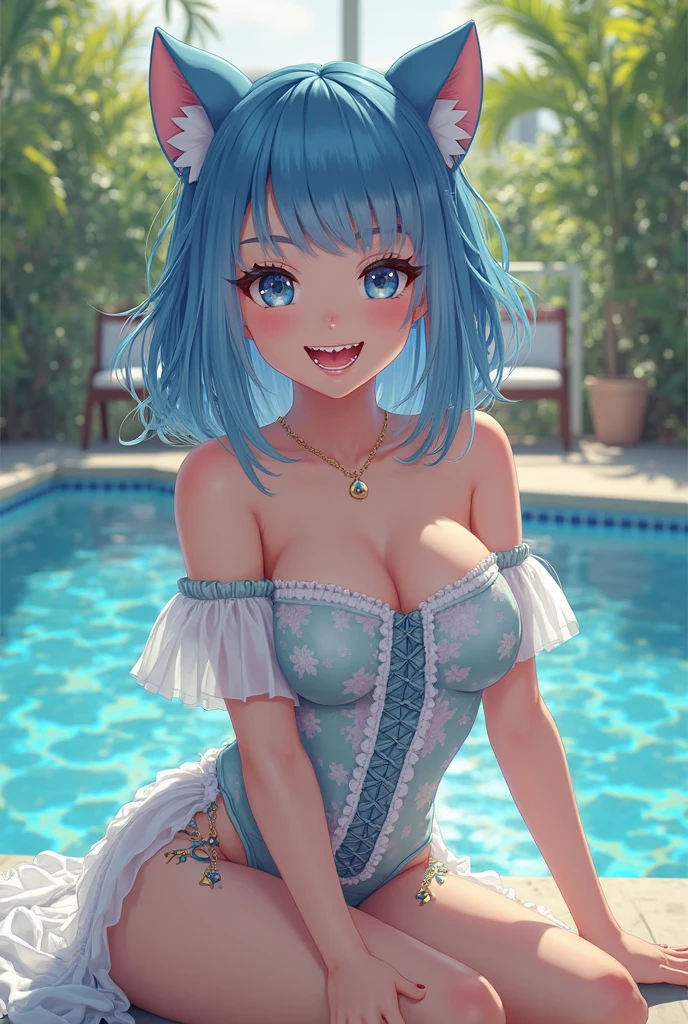 (((Only one 25 years old curvy fully naked girl))) with ((blue multicolor short hair)) (((sitting with two wide spreaded legs))) with two empty hands, (((her legs are wide open with visible big pussy))) visible very big spreaded labia, nude, (pigtails hairstyle), massive breasts, two big nipple bumps, big thights, nsfw, Little tummy, seducitve smile on her face, masterpiece, heterochrome eyes, fully naked, two wide spreaded leg with visible big pussy, (((with spread legs))) (((sitting))), big pussy lips, pleasant background, close up