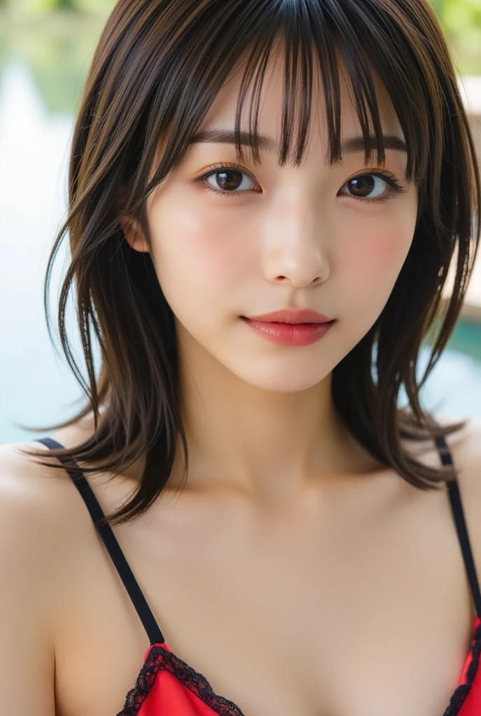 (8K, RAW Photos, Highest quality, masterpiece:1.2),Above the knees shot、 Colorful Swimsuits、Professional Lighting、Light brown short hair,alone、Beautiful Japan woman at 24 years old、Tropical coast、 (Realistic, photo-Realistic:1.37), Super detailed, Ultra-high resolution,1 Girl,View your viewers,Beautifully detailed face,smile,narrow,(Slim waist:1.3), Beautifully detailed skin, Skin Texture, Floating Hair,Professional Lighting,